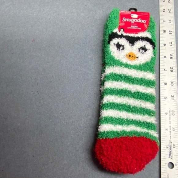 Christmas Penquin Cozy Socks Striped Green White Red Women Men Unisex - Picture 3 of 3